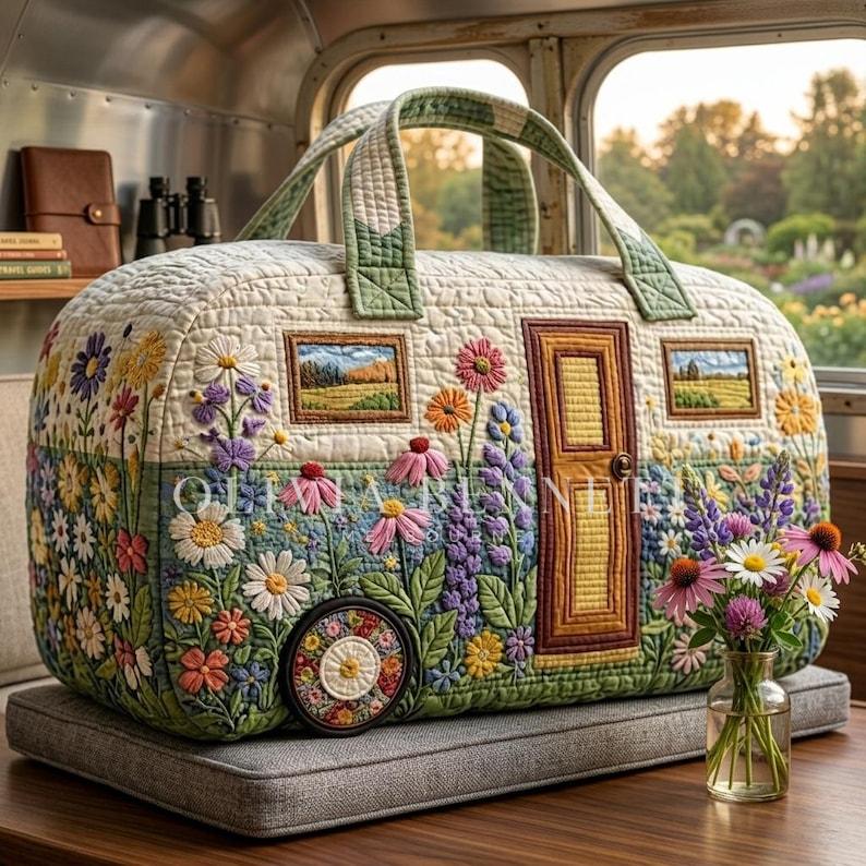 Cottage Flower Caravan Quilted Duffle Bag