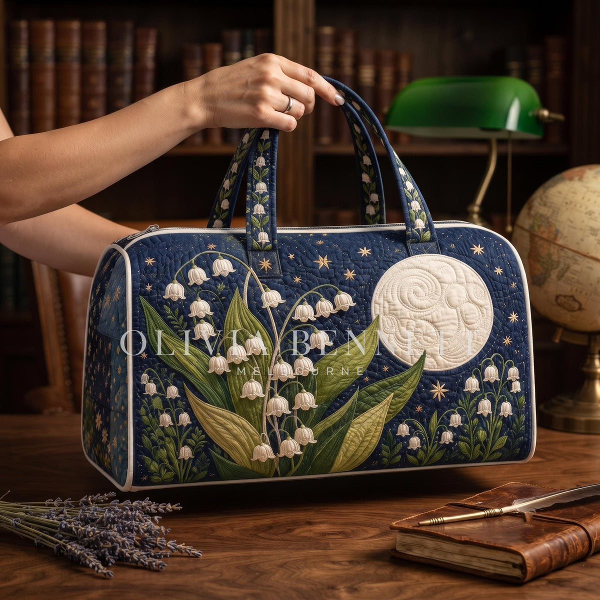 Moonlit Lily of the Valley Quilted Duffle Bag