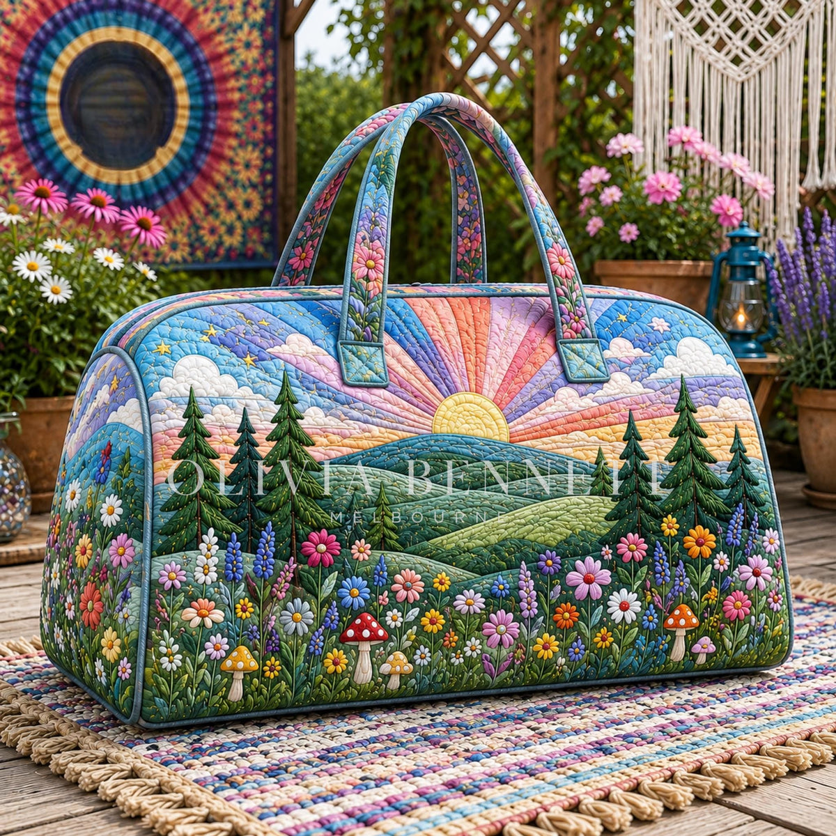 Sunrise Wildflower Meadow Quilted Duffle Bag