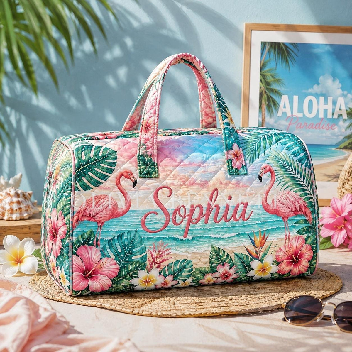 Flamingo Paradise Quilted Duffle Bag