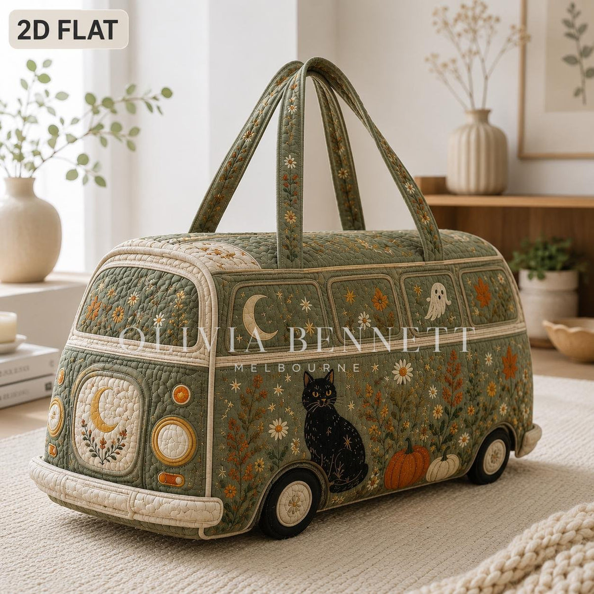 Moonlit Cat Camper Quilted Duffle Bag