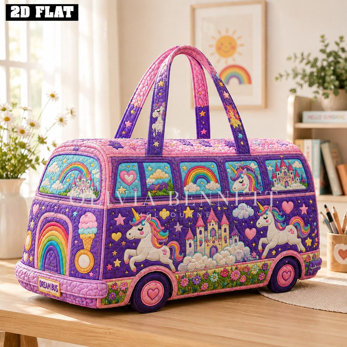 Unicorn Rainbow Quilted Duffle Bag