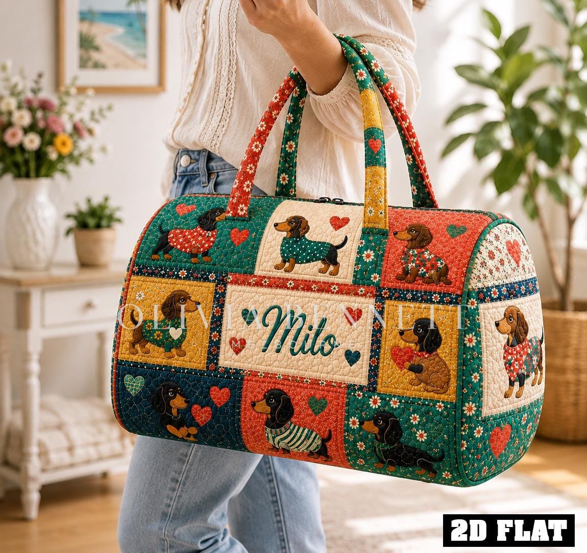 Dachshund Patchwork Quilted Duffle Bag