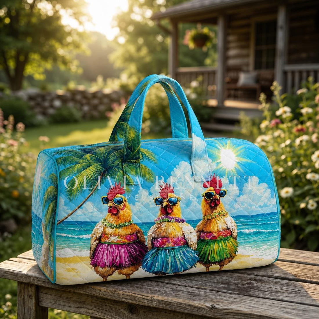 Aloha Chickens Quilted Duffle Bag