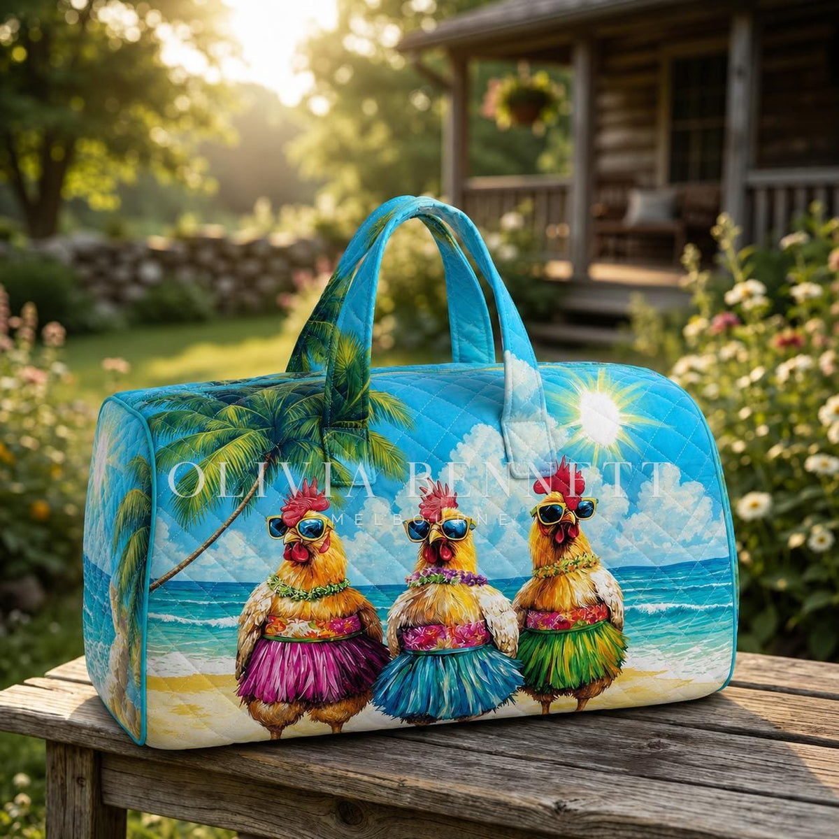 Aloha Chickens Quilted Duffle Bag
