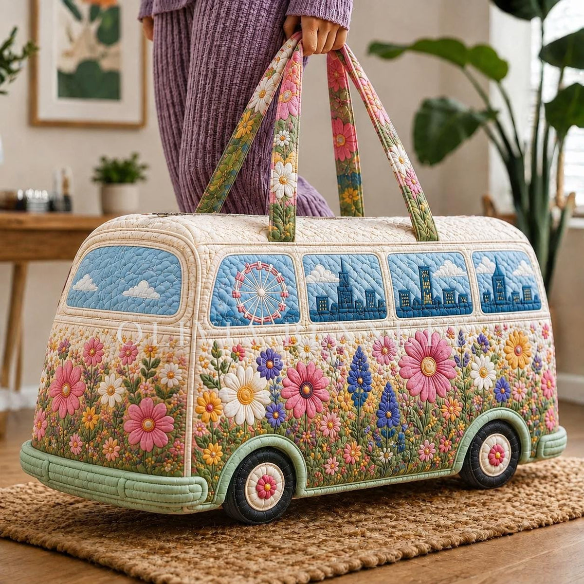 Pastel Daisy Camper Quilted Duffle Bag