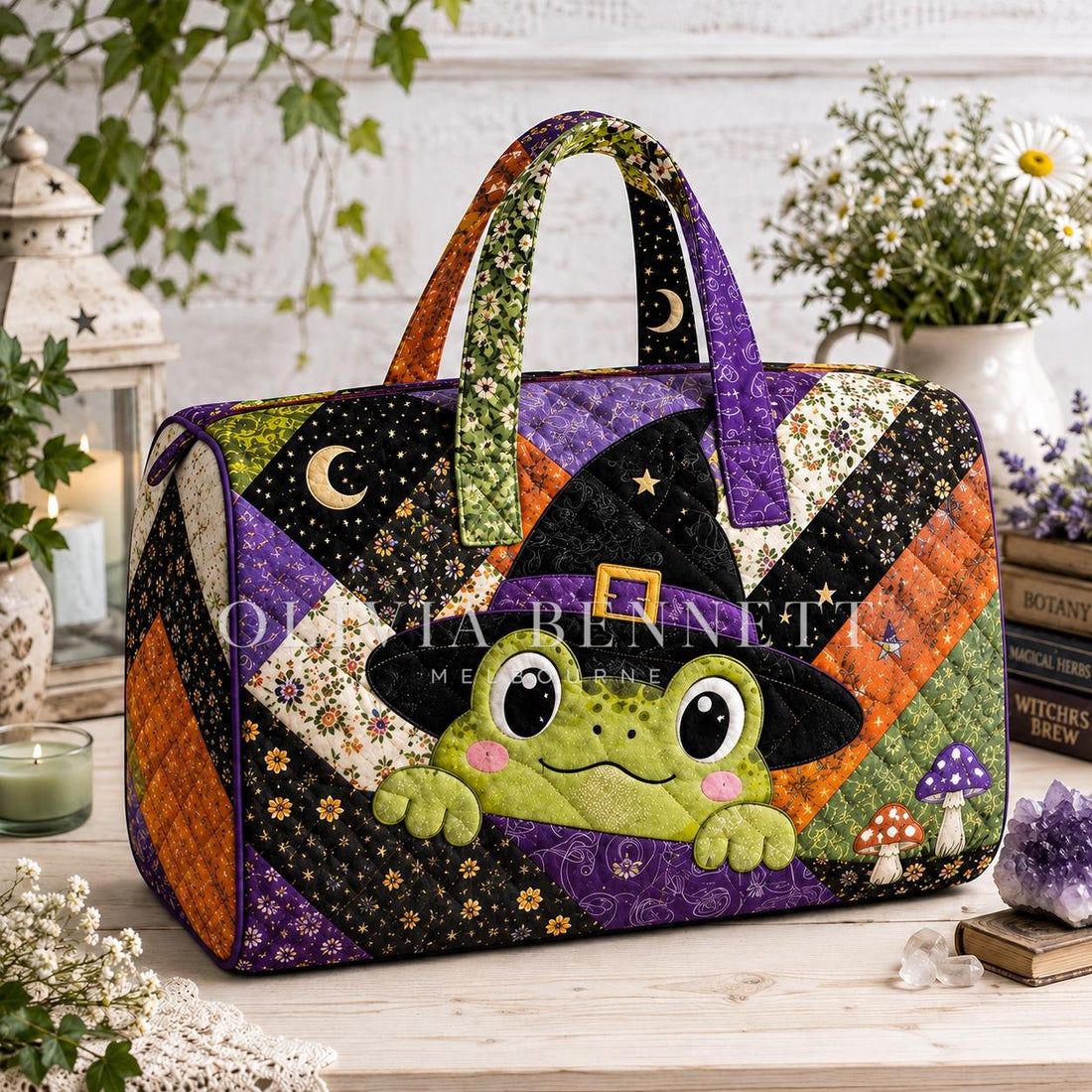 Little Witch Frog Quilted Duffle Bag