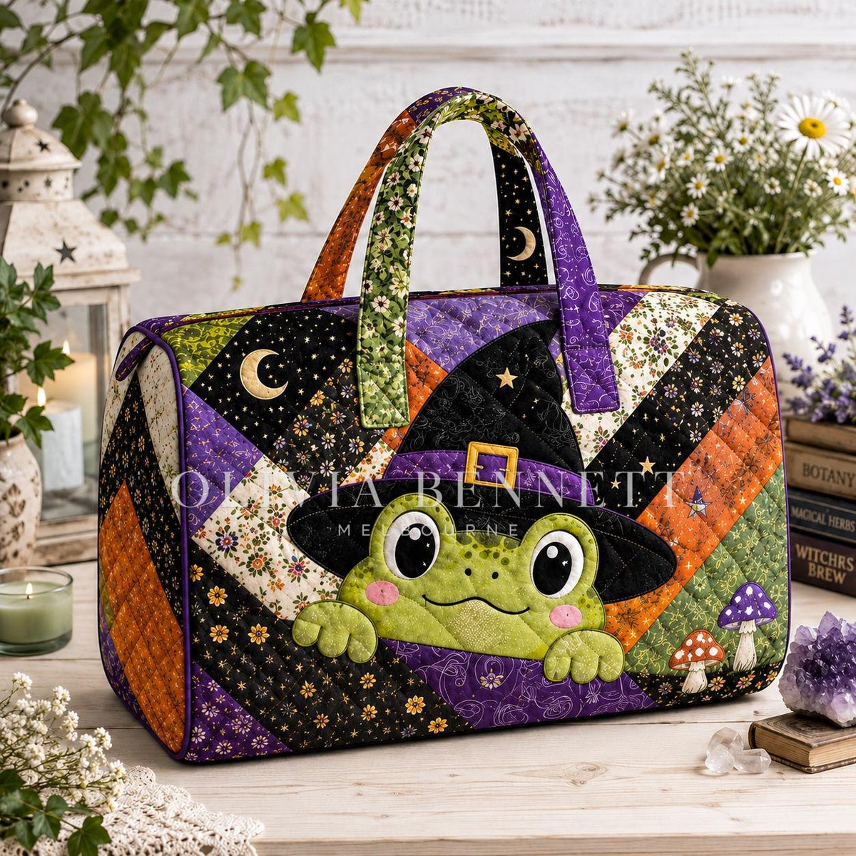 Little Witch Frog Quilted Duffle Bag