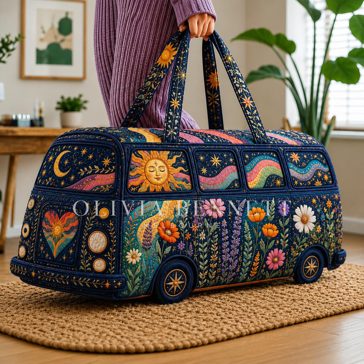 Sun & Moon Garden Quilted Duffle Bag