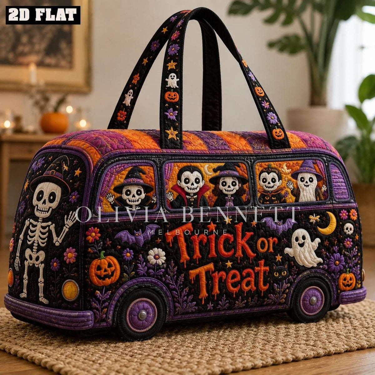 Skeleton Party Bus Quilted Duffle Bag