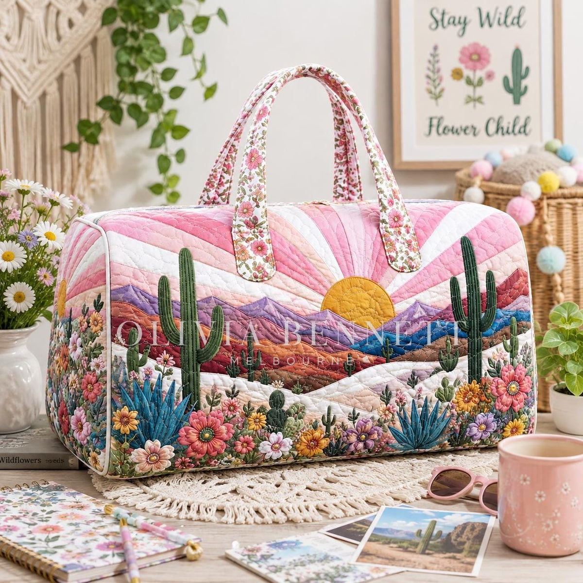 Desert Bloom Sunrise Quilted Duffle Bag