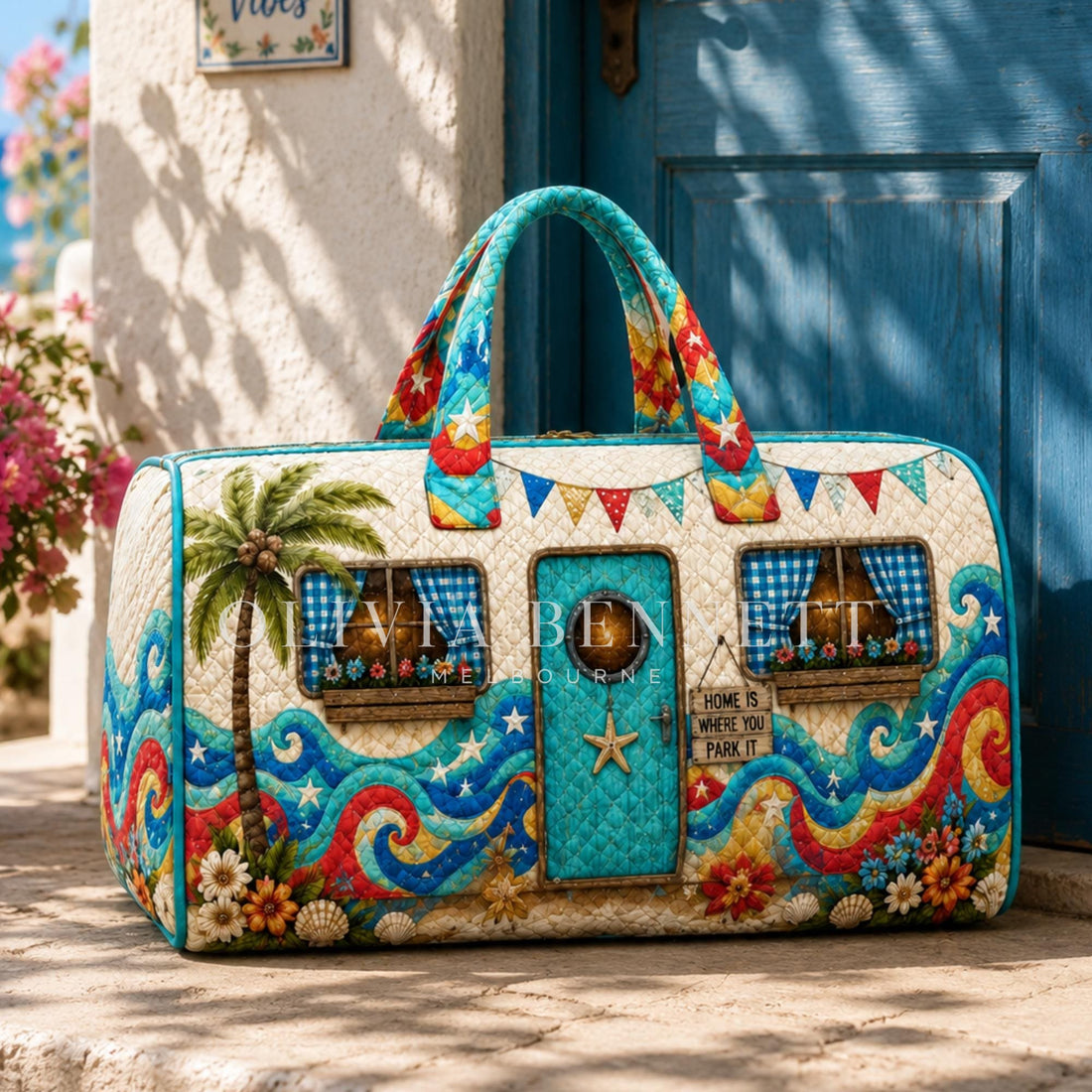 Coastal Wave Caravan Quilted Duffle Bag