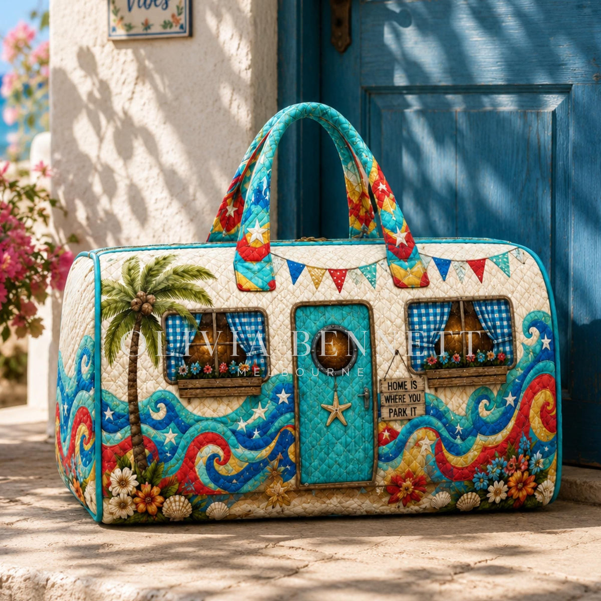 Coastal Wave Caravan Quilted Duffle Bag