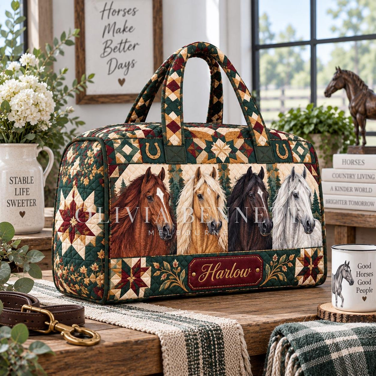Four Horses Patchwork Quilted Duffle Bag