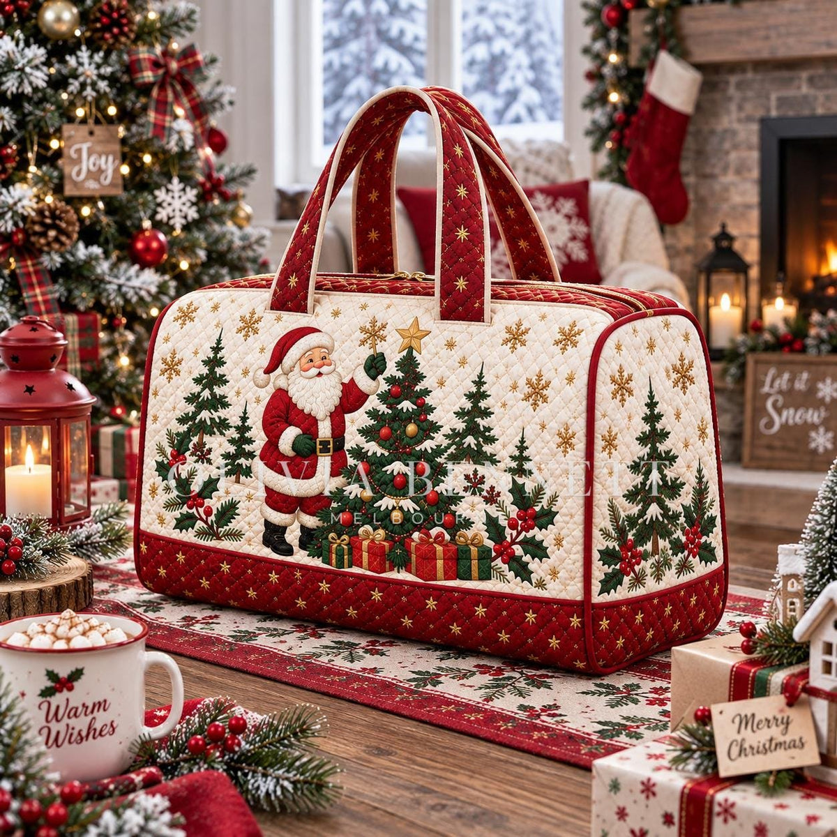 Santa's Christmas Garden Quilted Duffle Bag