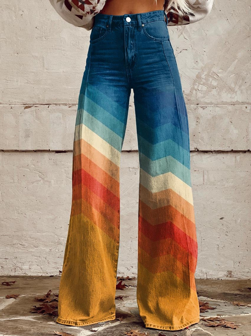 Vivienne | Retro Chevron Wide-Leg Trousers