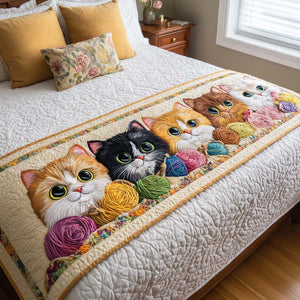 Yarn Cats Quilted Bed Runner – playful cats nestled among colourful balls of yarn